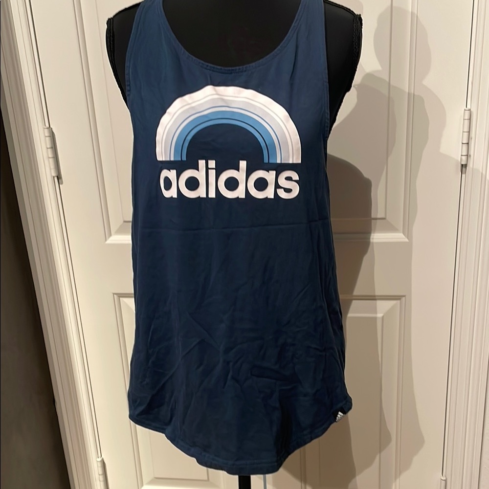 Adidas Women's Navy Blue Logo Tank Top (C)